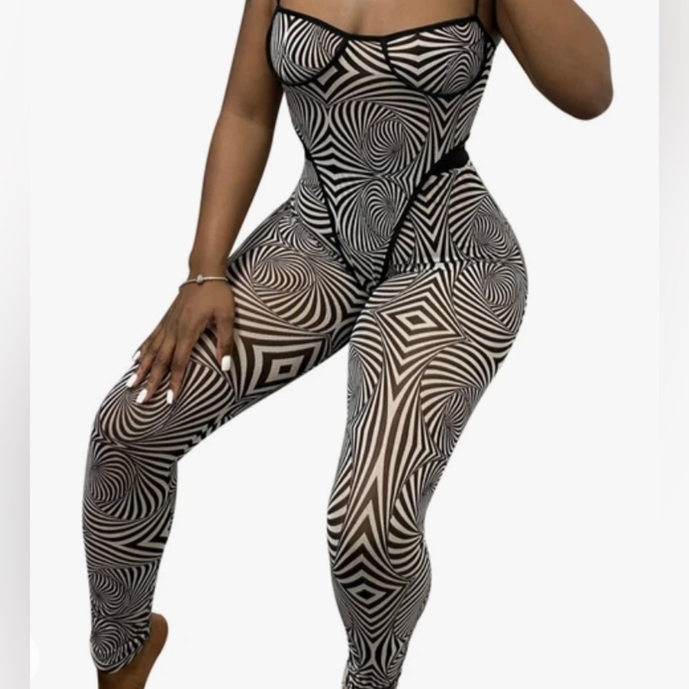 Zebra Print sheer 2 piece legging set.Size L.Bodysuit and Legging.New Condition